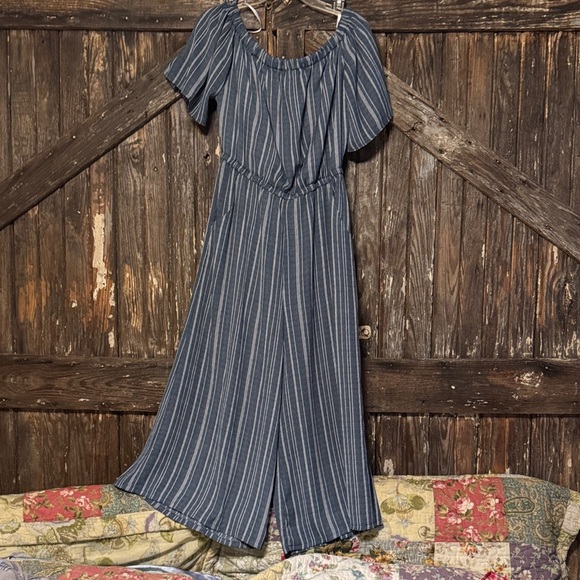 AUW Navy and White Striped Jumpsuit - Picture 1 of 6